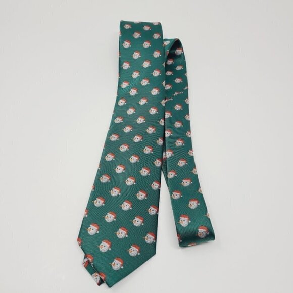 Elegance | Green Snowman With Santa Hat Print Tie - Picture 9 of 14